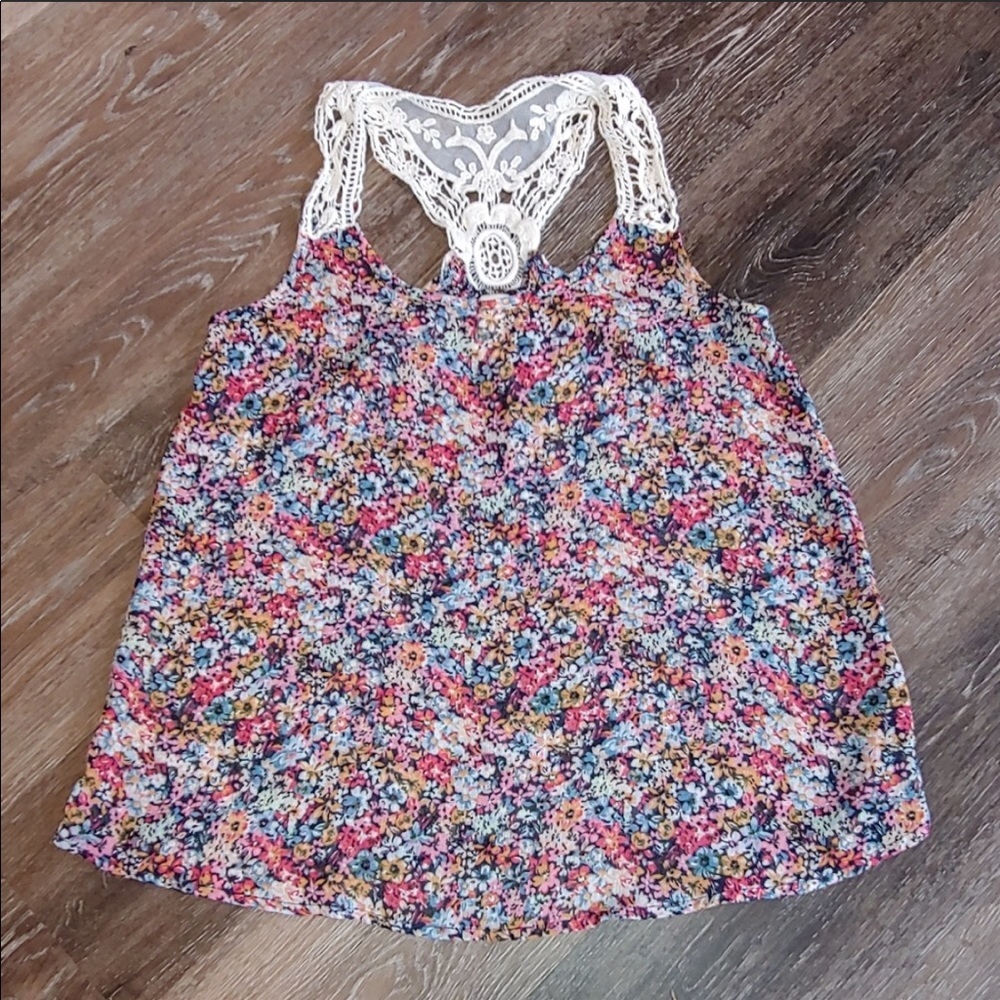 No Boundaries Floral Print Crochet Tank
